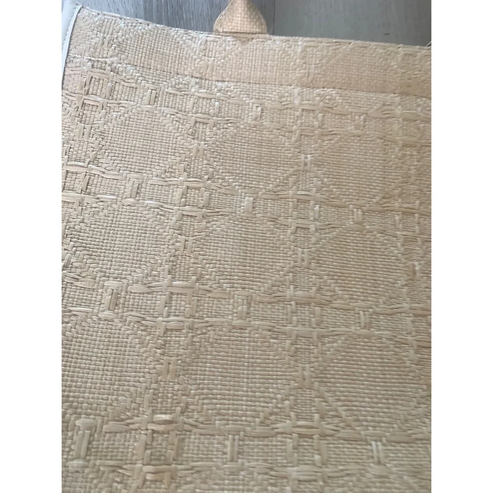 Antik Kraft‎ Woven Straw Tote Bag Beige Cream Geometric Coastal Boho Handbag